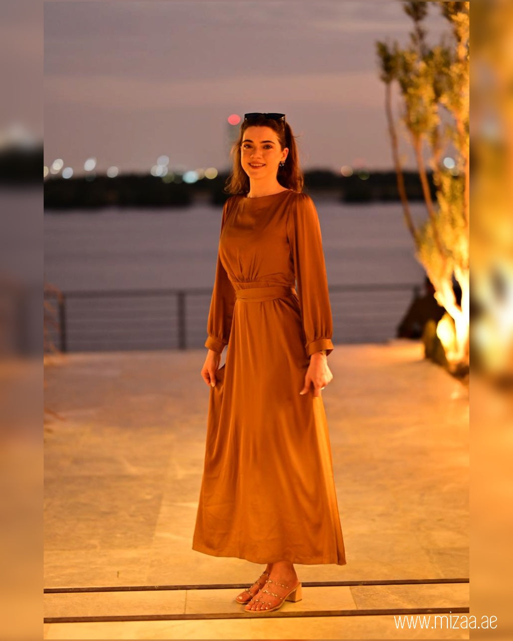 Mizaa Golden Soft Touch Silk Dress