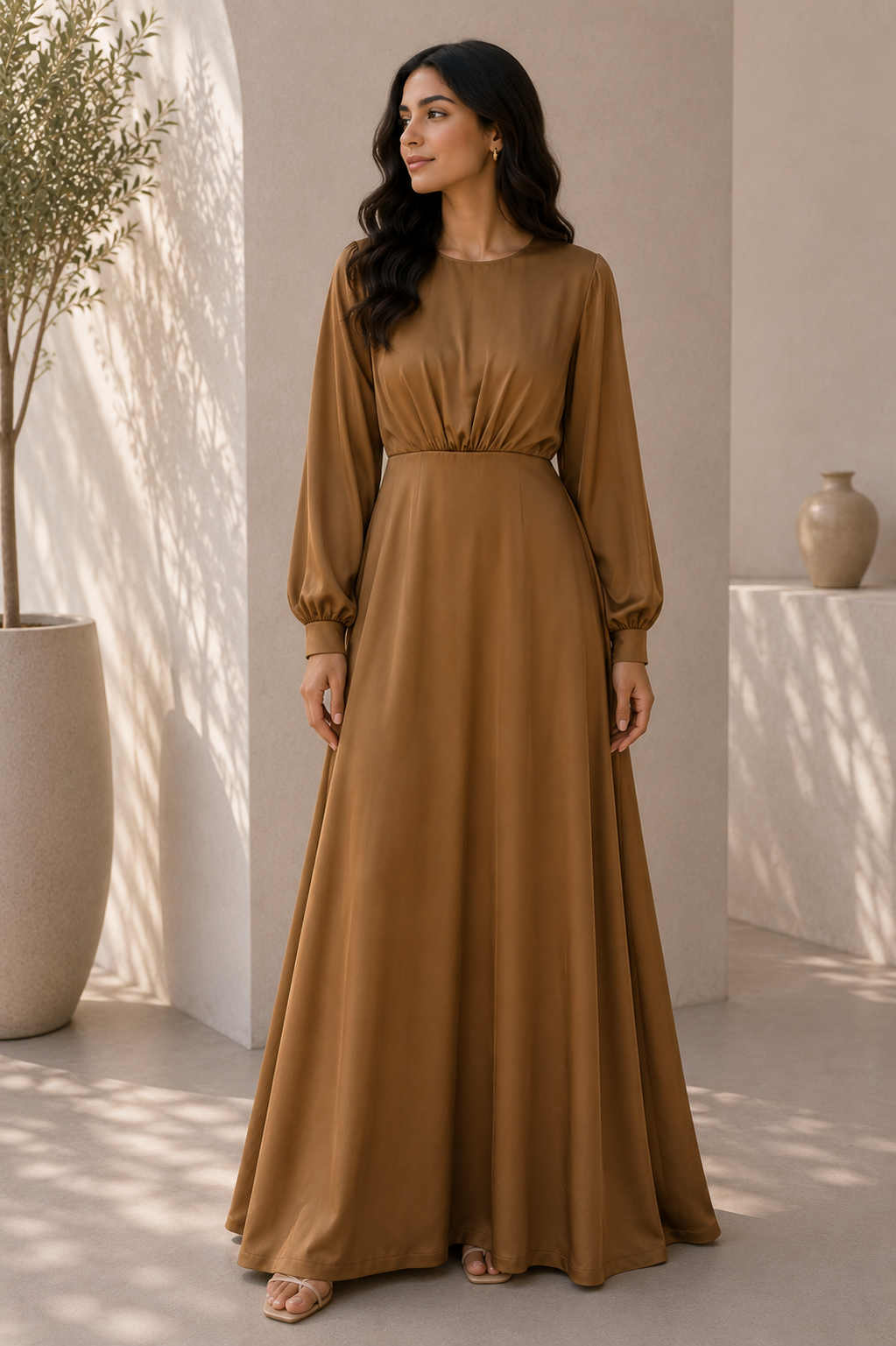 Mizaa Golden Soft Touch Silk Dress