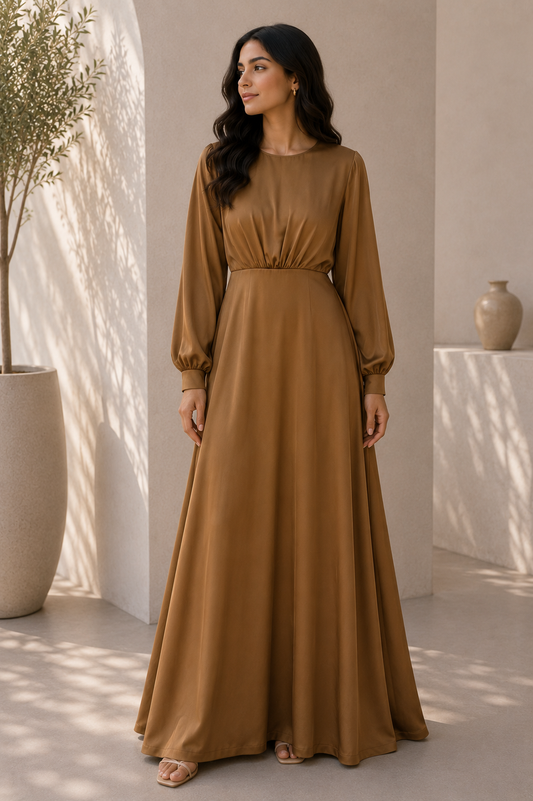 Mizaa Golden Soft Touch Silk Dress