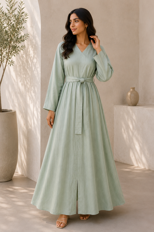 Mizaa Classic Linen Maxi Dress