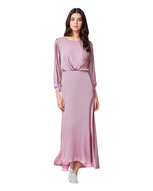Mizaa Rose Pink Soft Touch Silk Dress