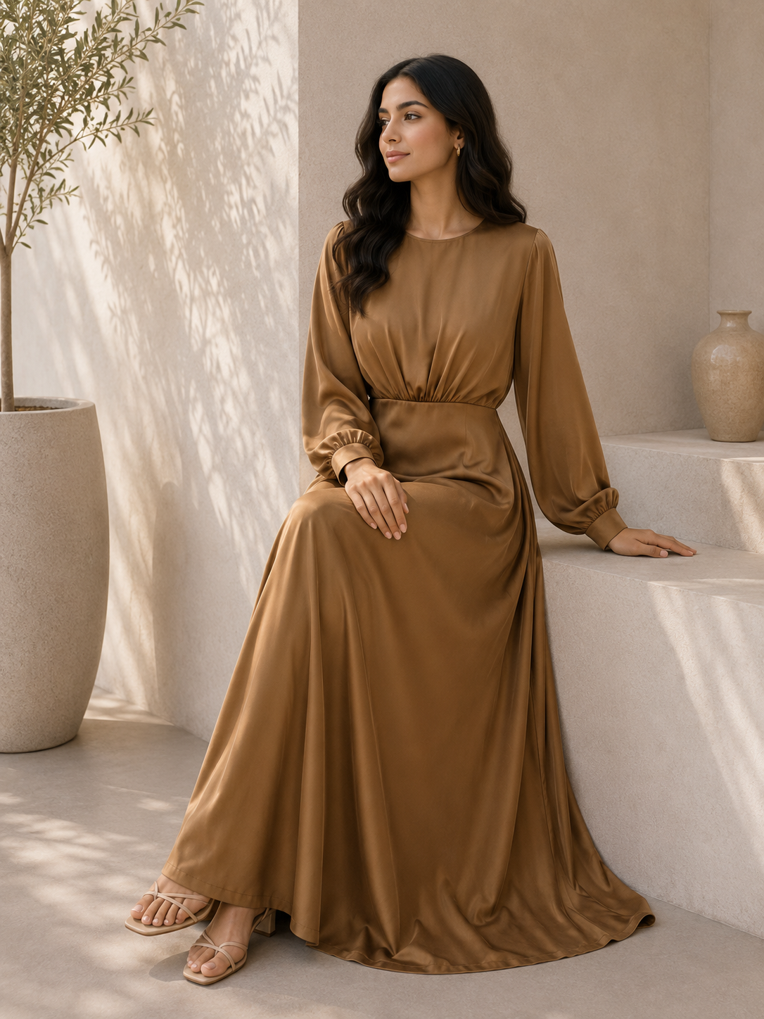 Mizaa Golden Soft Touch Silk Dress