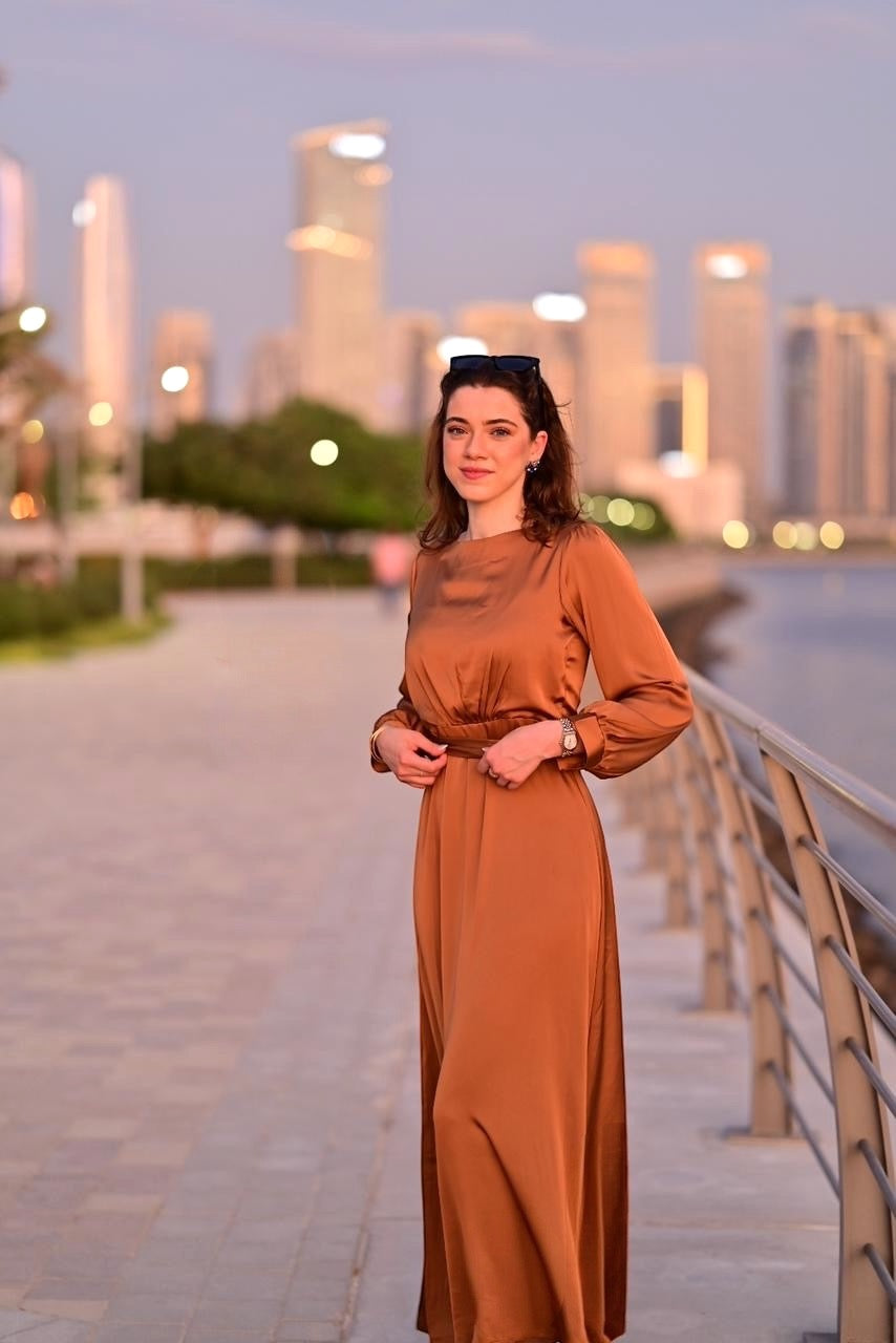 Mizaa Golden Soft Touch Silk Dress