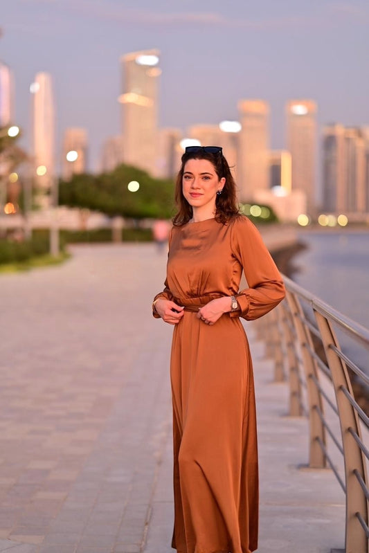 Mizaa Golden Soft Touch Silk Dress