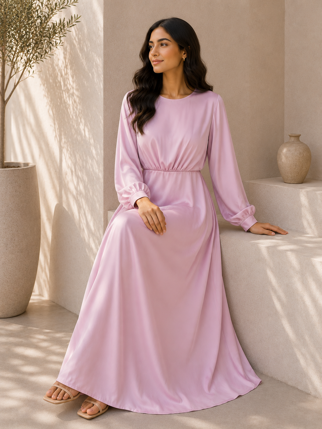 Mizaa Rose Pink Soft Touch Silk Dress