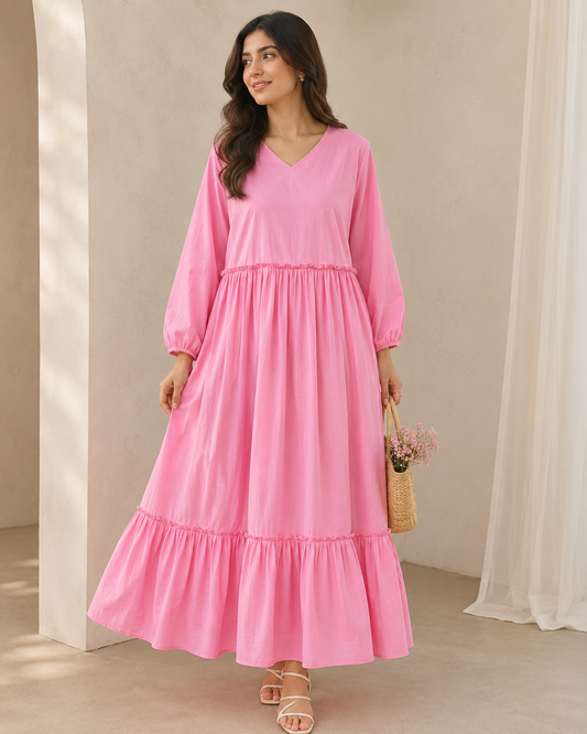 Mizaa Sweetpea Pink Cotton Dress