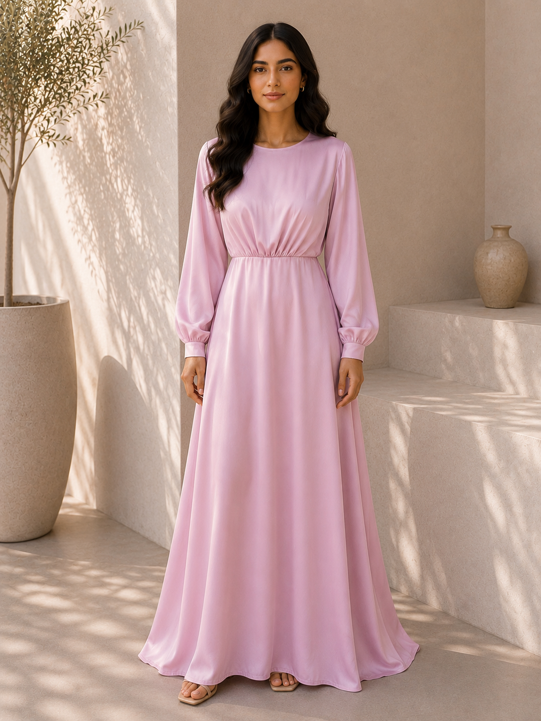 Mizaa Rose Pink Soft Touch Silk Dress
