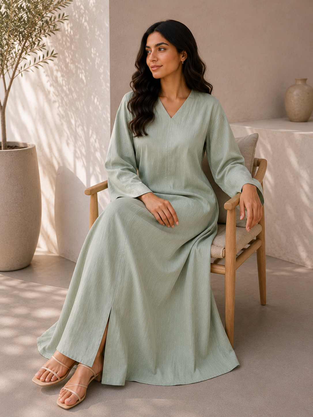 Mizaa Classic Linen Maxi Dress