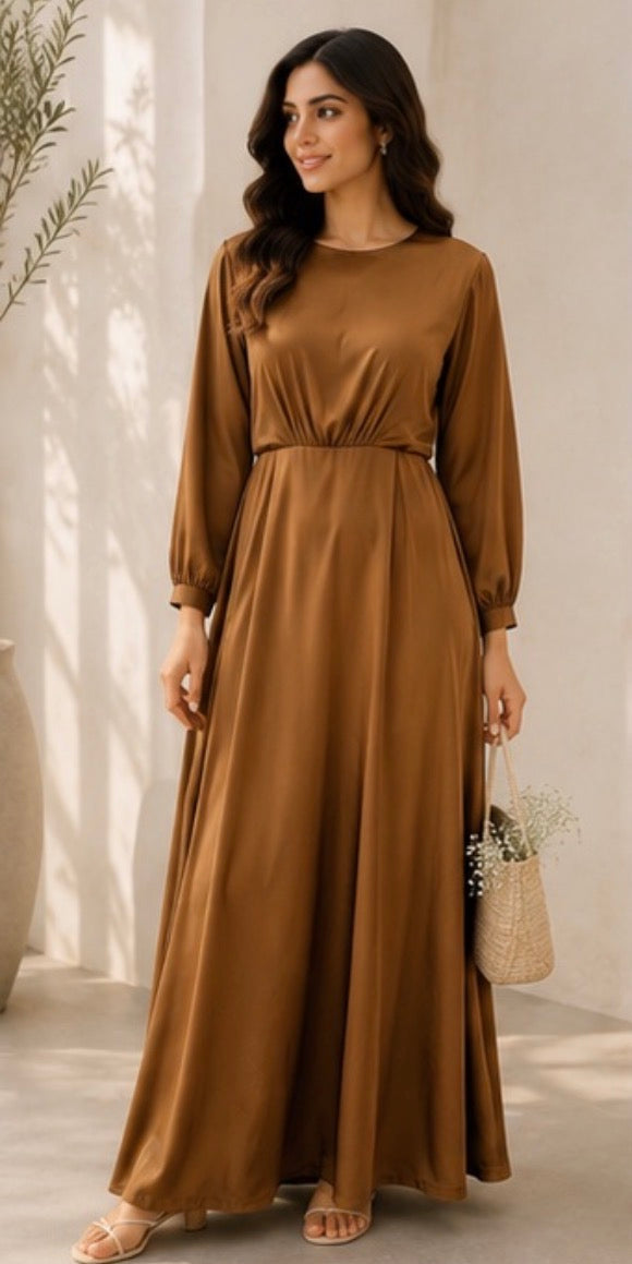 Mizaa Golden Soft Touch Silk Dress