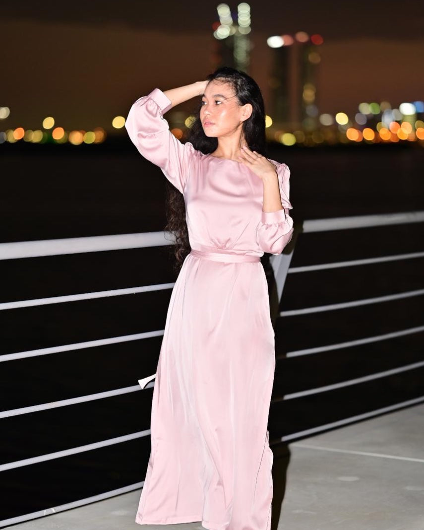 Mizaa Rose Pink Soft Touch Silk Dress